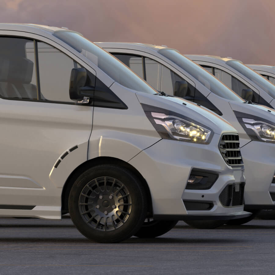 Six white work vans